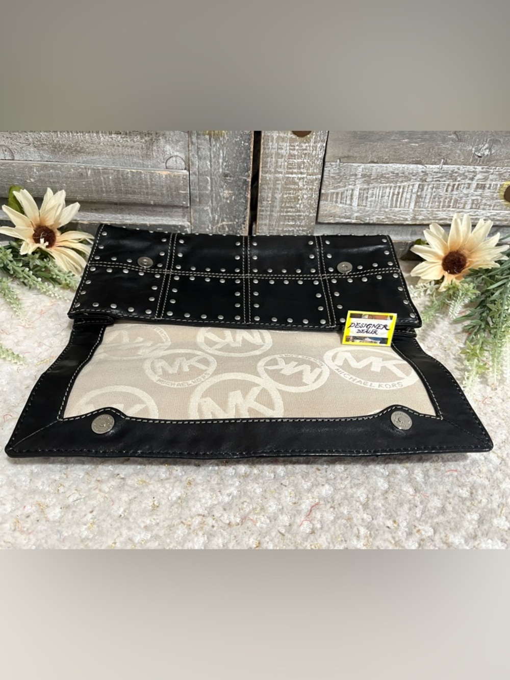 Michael Kors Astor Leather Studded Large Black Clutch EUC! - Picture 8 of 11